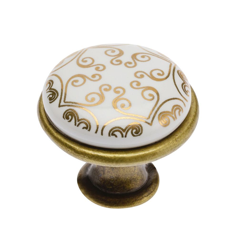 GTV Ручка керамика кнопка GP-0728-J4-C  (золотой орнамент) старое золото